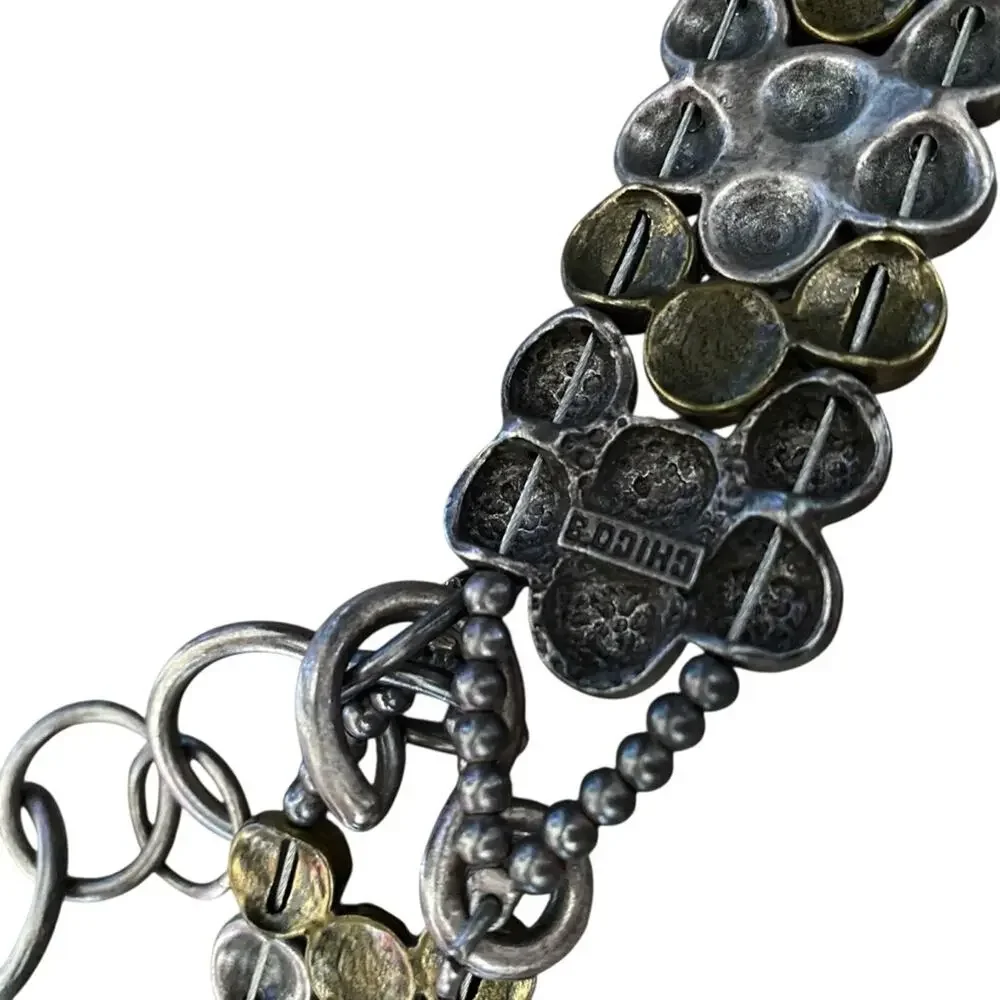 Chico’s Antique Tone Brass Silver Chrystal chain Waist belt One size